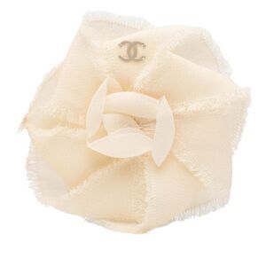 Chanel Camellia Brooch Corsage Gold Ivory Plated Canvas Ladies Chanel